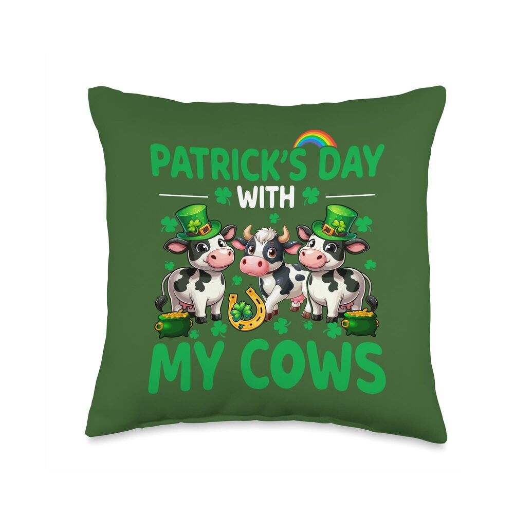 8470 Patrick's Day With My Cows Three Cute Cows Shamrocks Farmer Throw